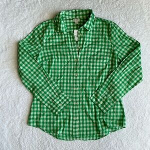 J. Crew Green and White Gingham Button-Down Shirt